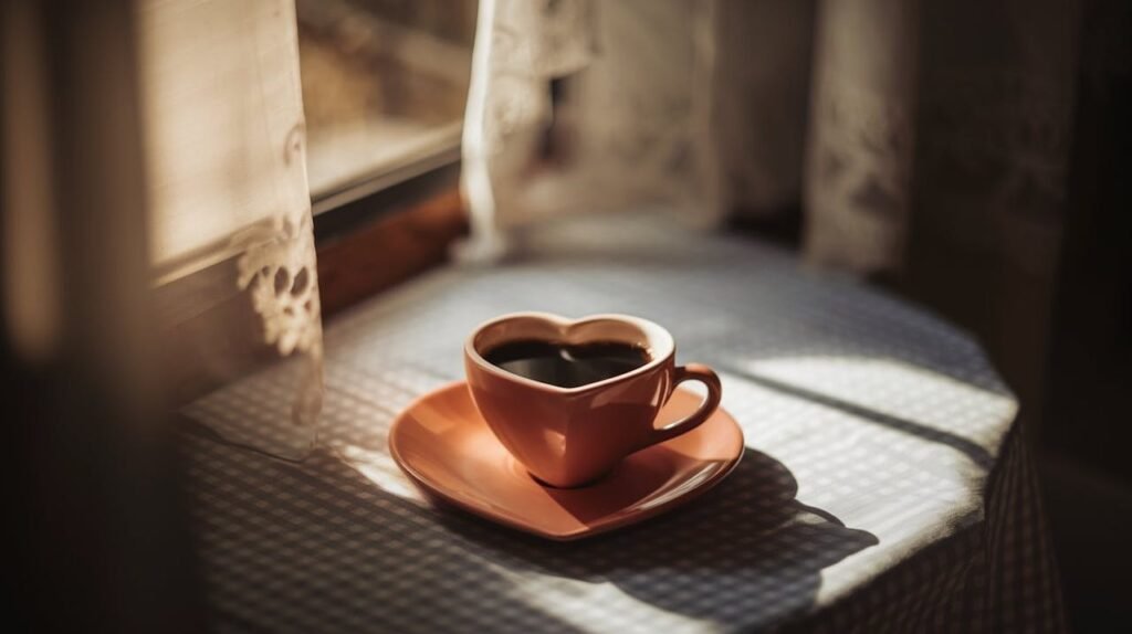A cozy morning scene with a cup of tea, a journal, and soft sunlight—a perfect setting for a mindful morning routine.